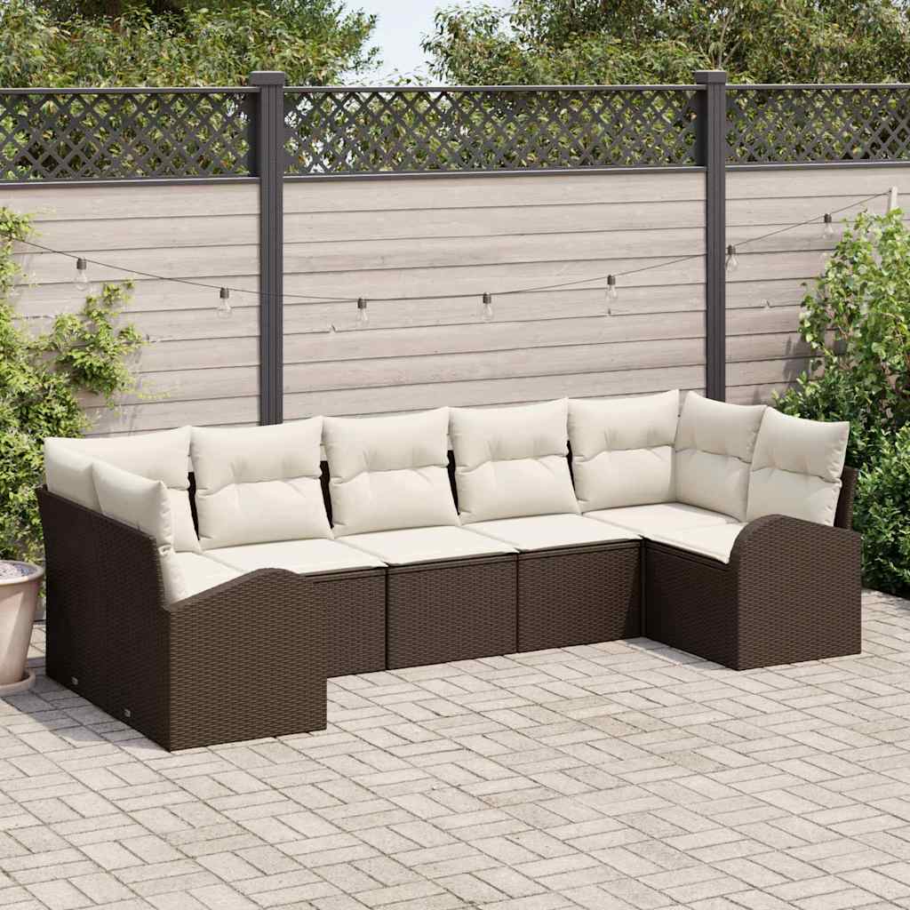Set Divano da Giardino 7 pcs Marrone Rattan in Polipropilene