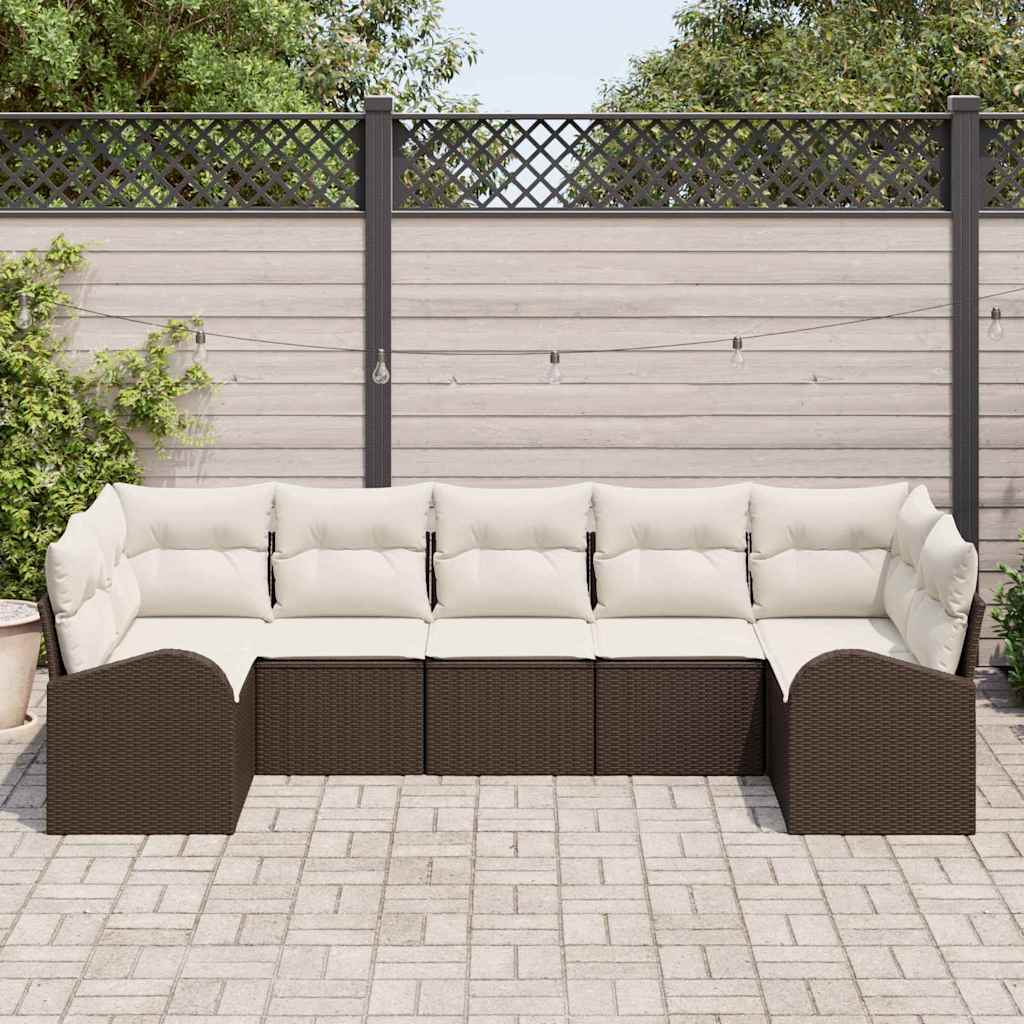 Set Divano da Giardino 7 pcs Marrone Rattan in Polipropilene