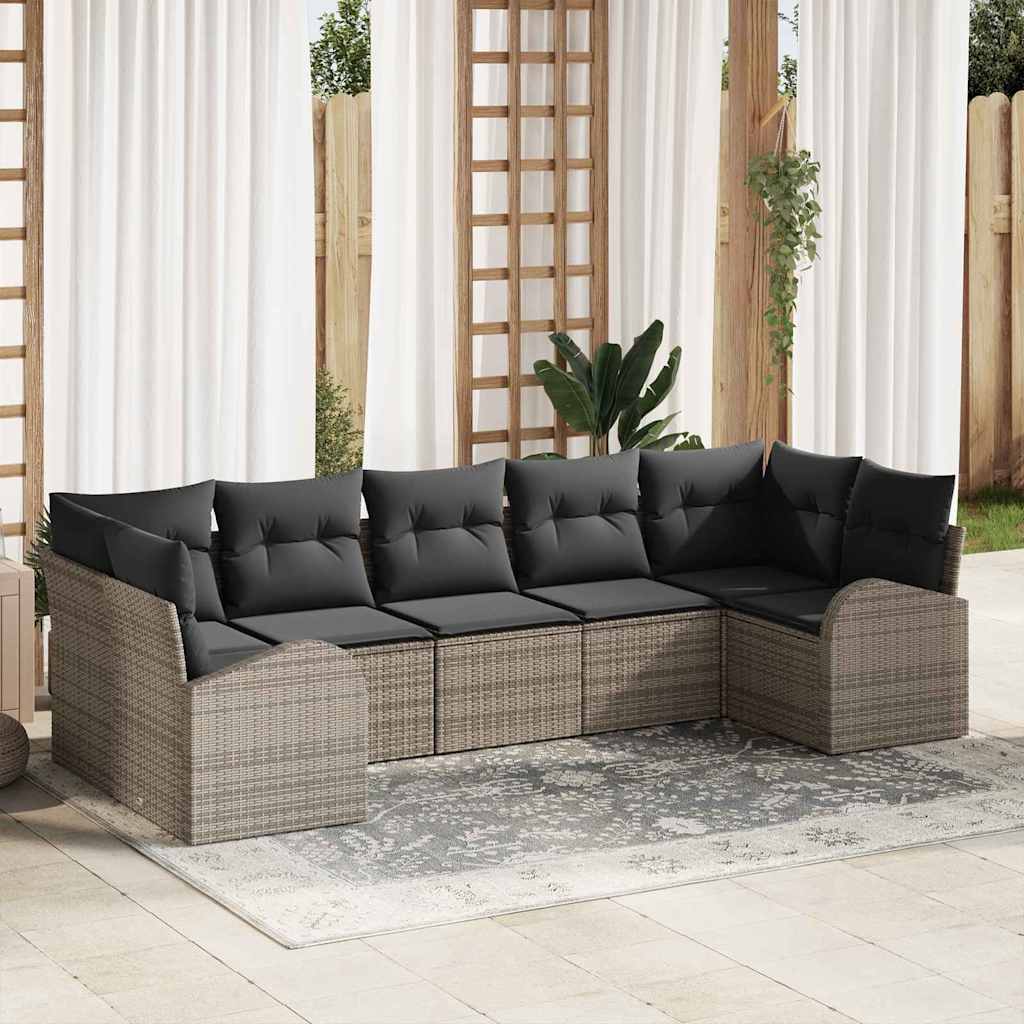 Set Divano da Giardino 7 pcs Grigio Rattan in Polipropilene