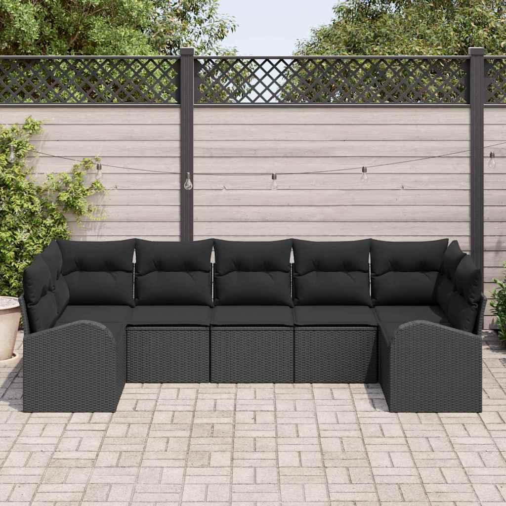 Set Divano da Giardino 7 pcs Nero Rattan in Polipropilene