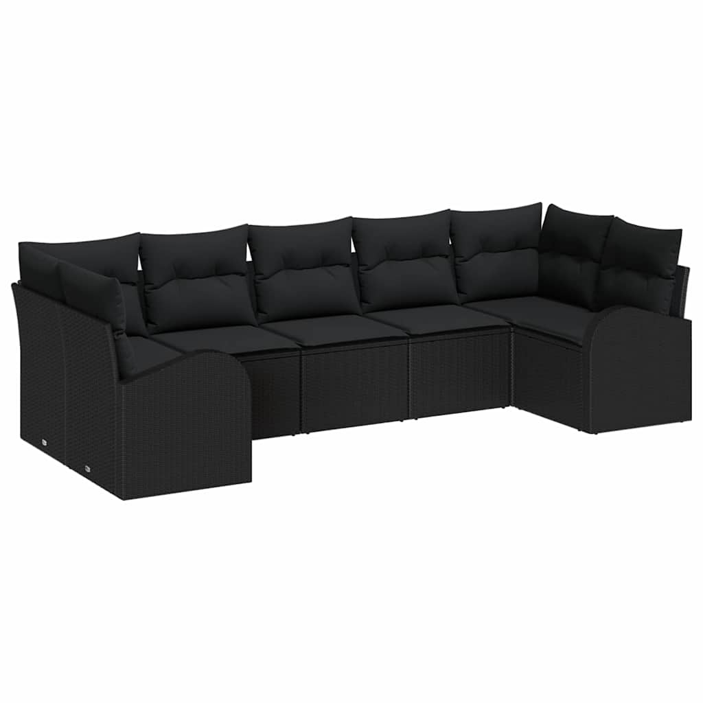 Set Divano da Giardino 7 pcs Nero Rattan in Polipropilene