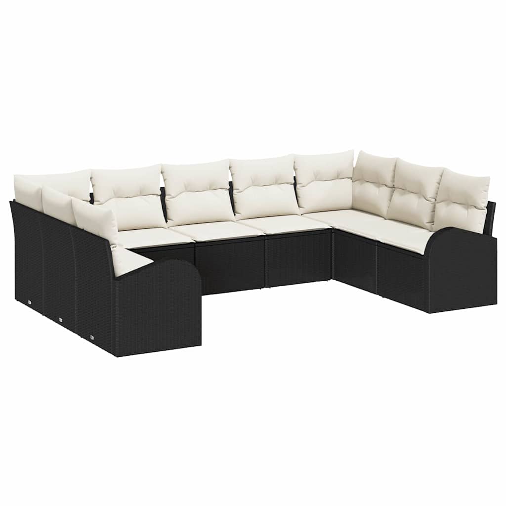 Set di divani con cuscino 9 pcs Nero Rattan in Polipropilene