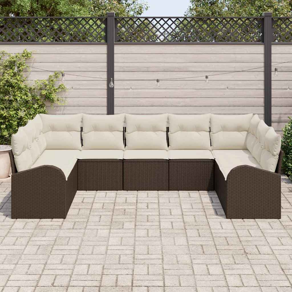 Set di divani con cuscino 9 pcs Marrone Rattan in Polipropilene