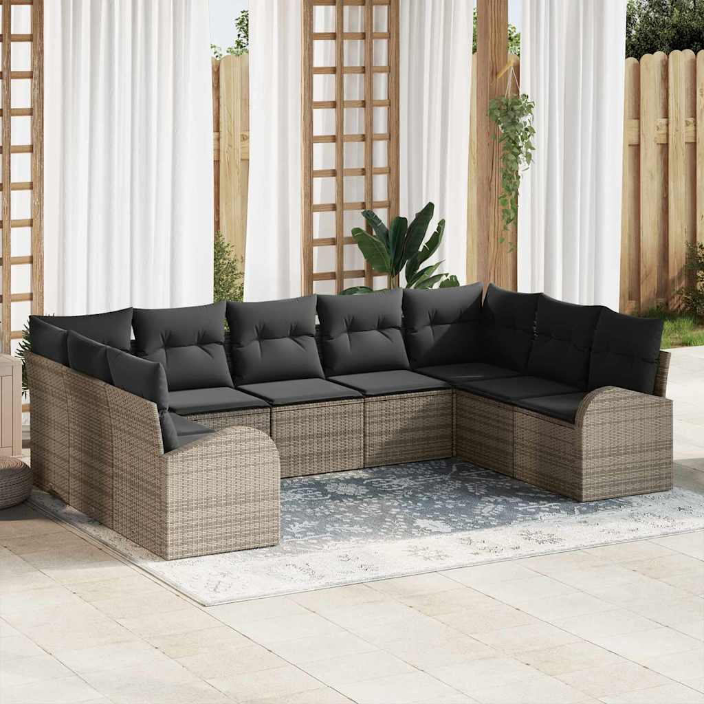Set di divani con cuscino 9 pcs Grigio Rattan in Polipropilene