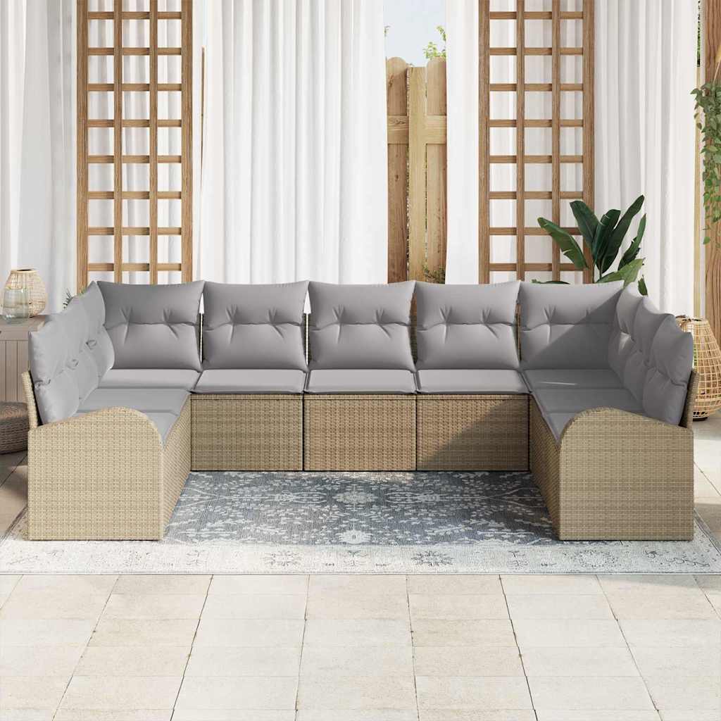 Set di divani con cuscino 9 pcs Beige Rattan in Polipropilene