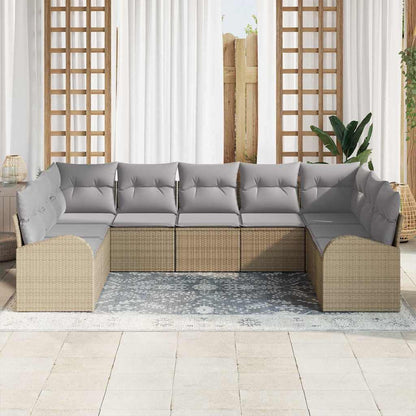Set di divani con cuscino 9 pcs Beige Rattan in Polipropilene