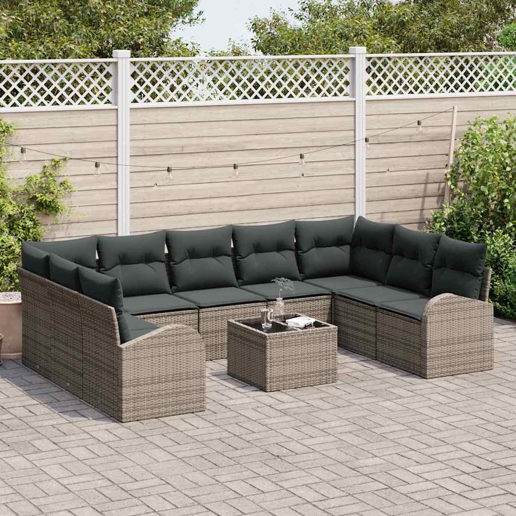 Set di divani con cuscino 10 pcs Grigio Rattan in Polipropilene