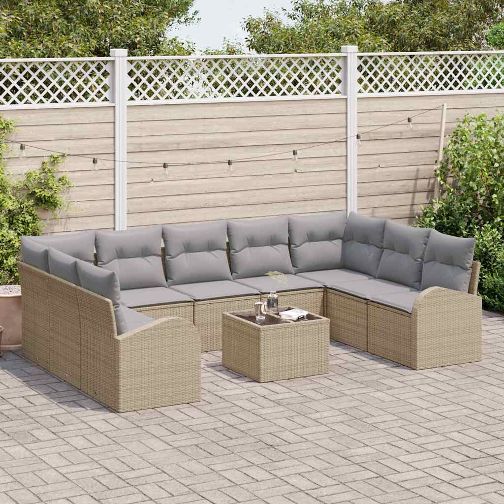 Set di divani con cuscino 10 pcs Beige Rattan in Polipropilene