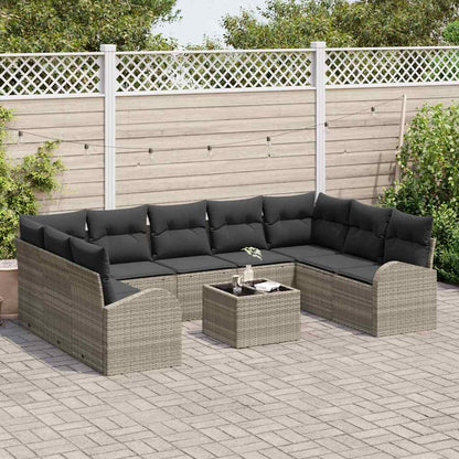 Set di divani 10 pcs Grigio chiaro Rattan in Polipropilene