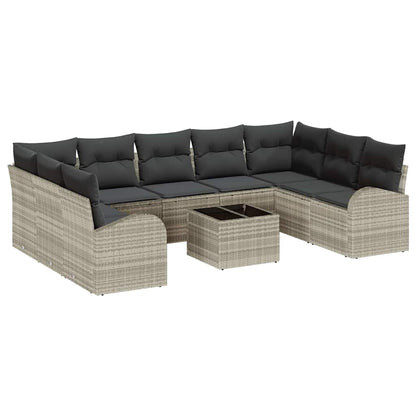 Set di divani 10 pcs Grigio chiaro Rattan in Polipropilene