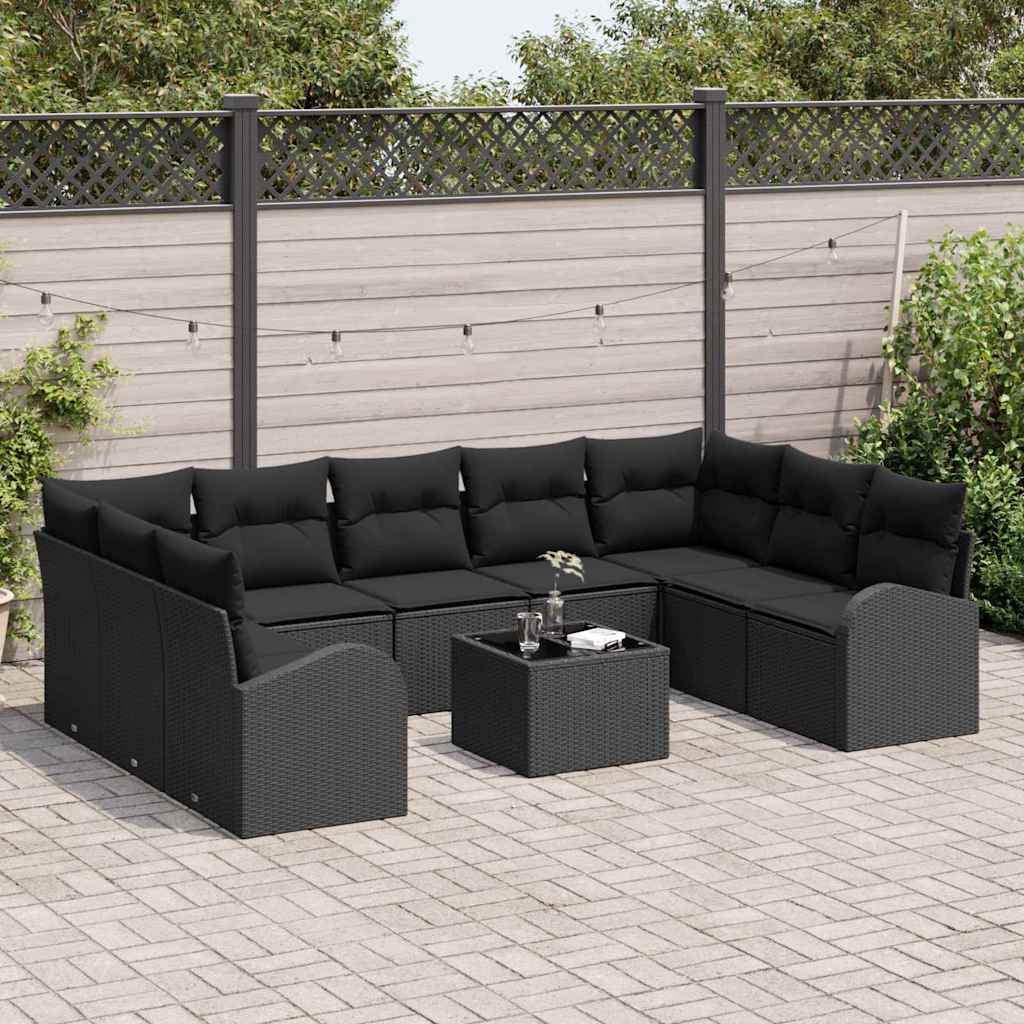 Set di divani con cuscino 10 pcs Nero Rattan in Polipropilene