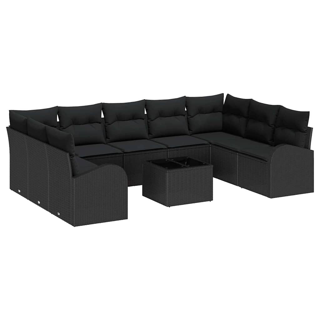 Set di divani con cuscino 10 pcs Nero Rattan in Polipropilene