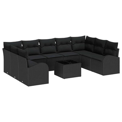 Set di divani con cuscino 10 pcs Nero Rattan in Polipropilene