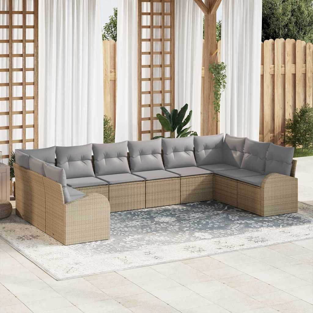 Set di divani con cuscino 10 pcs Beige Polyrattan