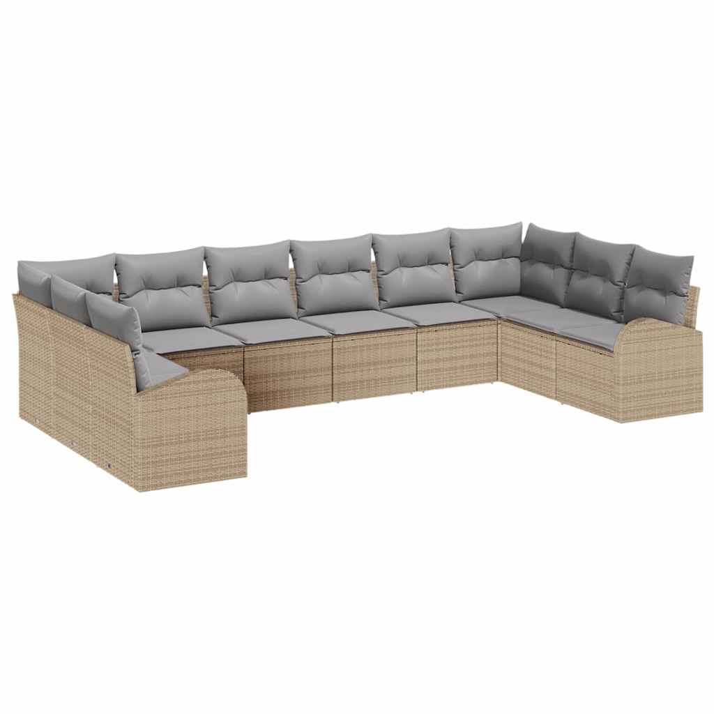Set di divani con cuscino 10 pcs Beige Polyrattan