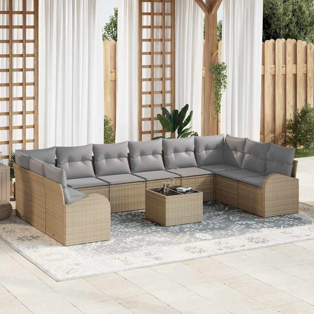 Set di divani con cuscino 11 pcs Beige Polyrattan