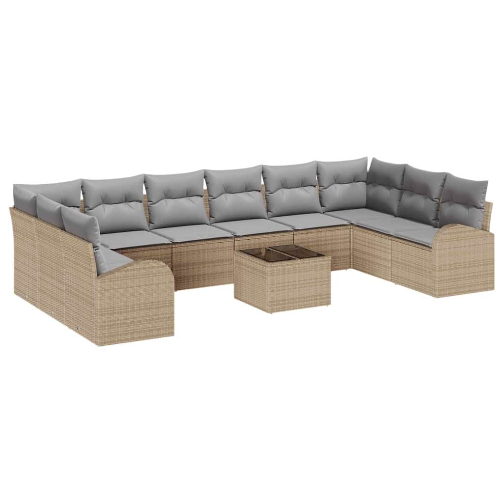 Set di divani con cuscino 11 pcs Beige Polyrattan