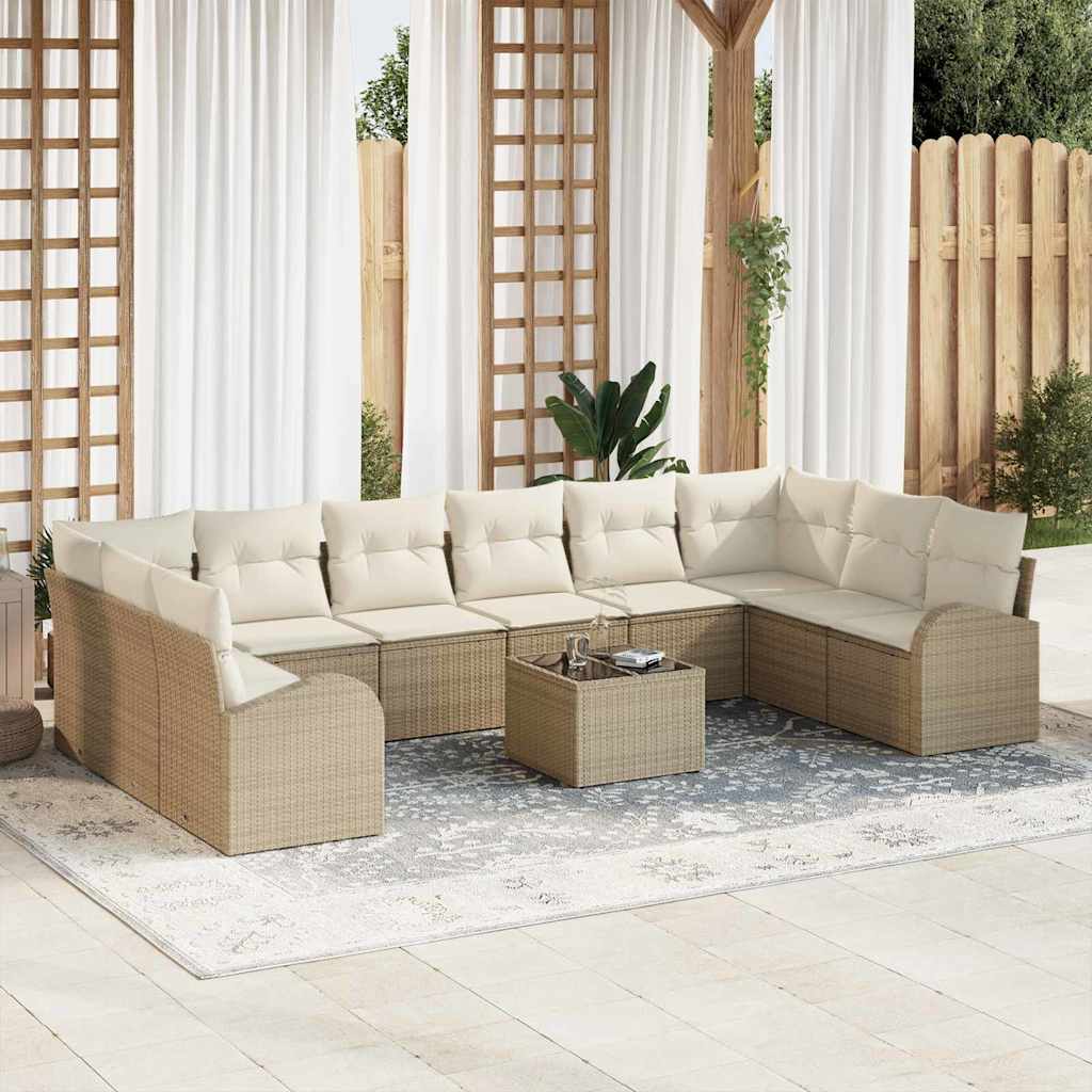 Set di divani con cuscino 11 pcs Beige Polyrattan