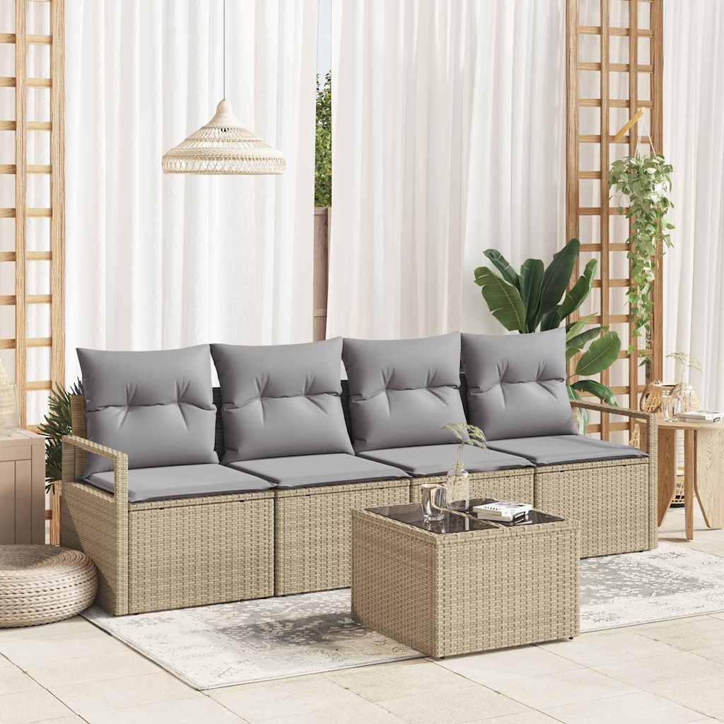 Set di divani 5 pcs Beige e grigio polyrattan