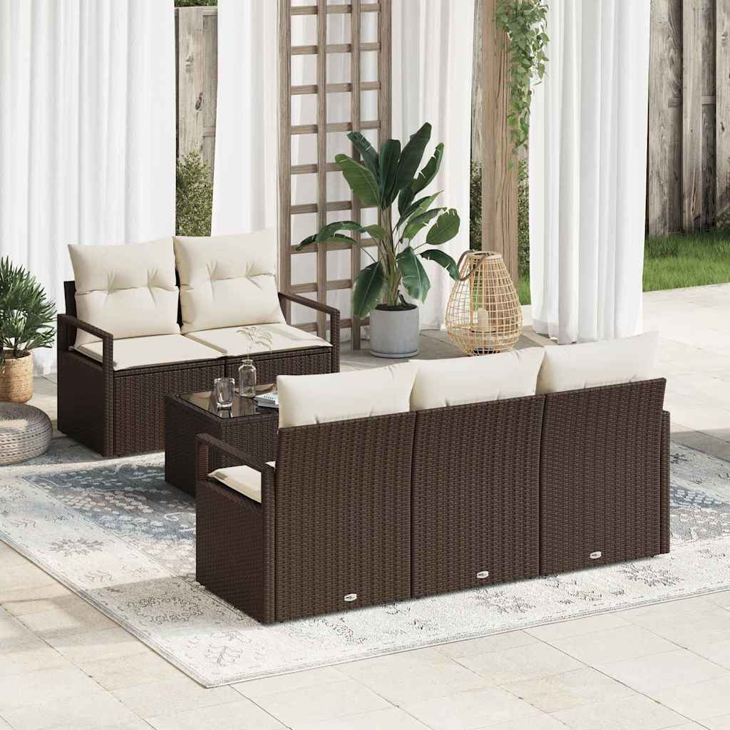 Set di divani 6 pcs Marrone e Crema polyrattan