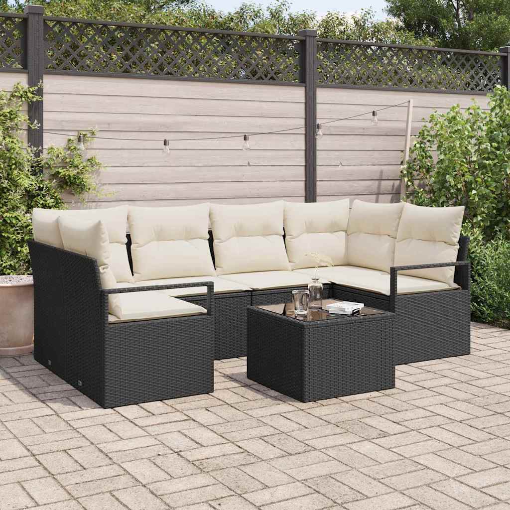 Set di divani 7 pcs Nero e Crema polyrattan