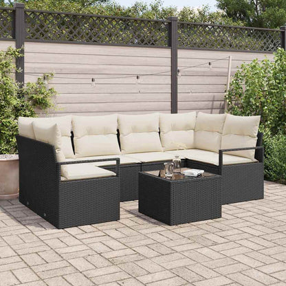Set di divani 7 pcs Nero e Crema polyrattan