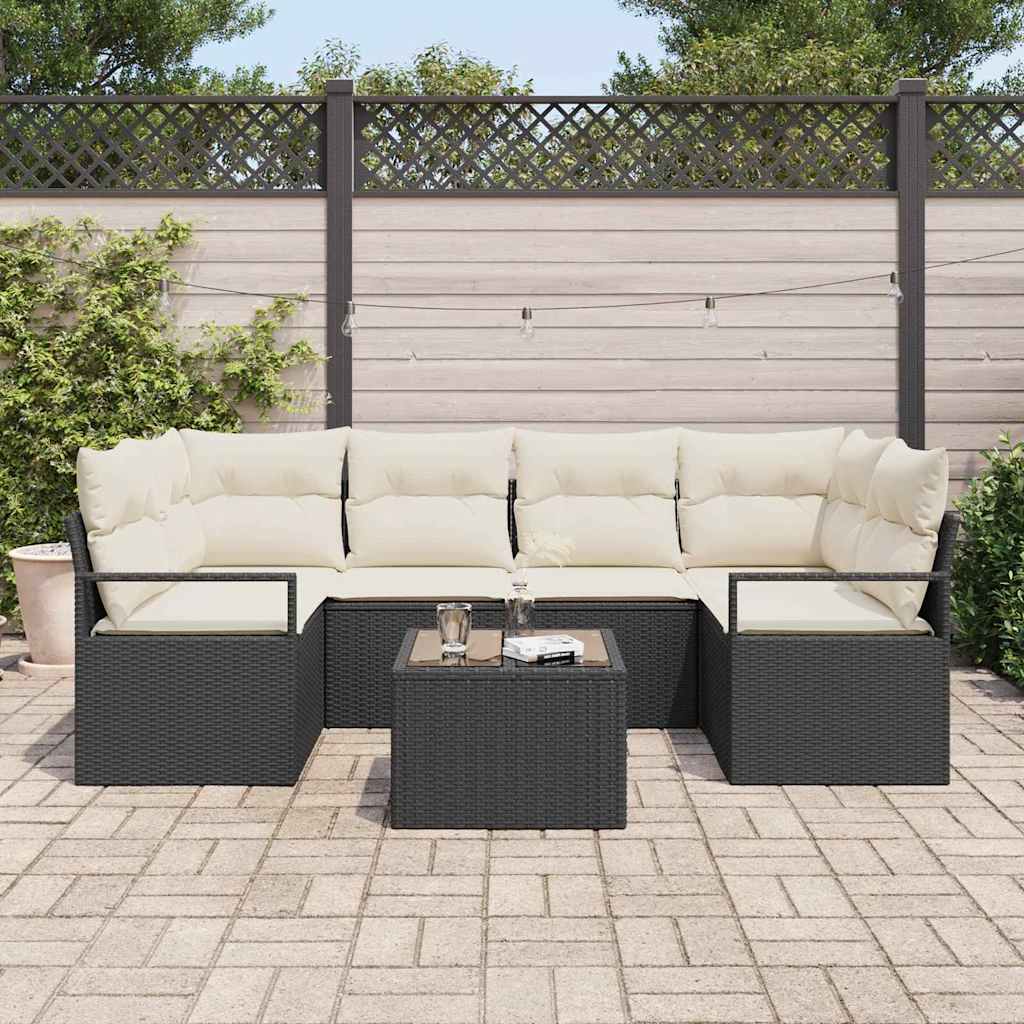 Set di divani 7 pcs Nero e Crema polyrattan