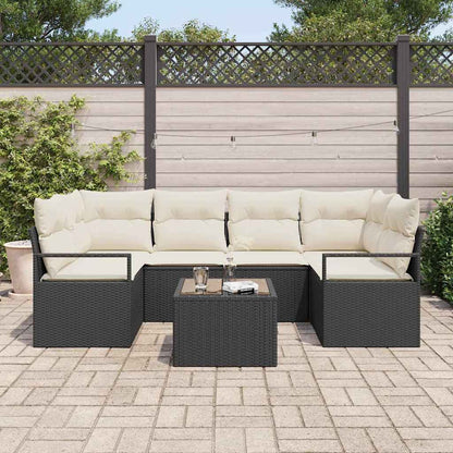 Set di divani 7 pcs Nero e Crema polyrattan