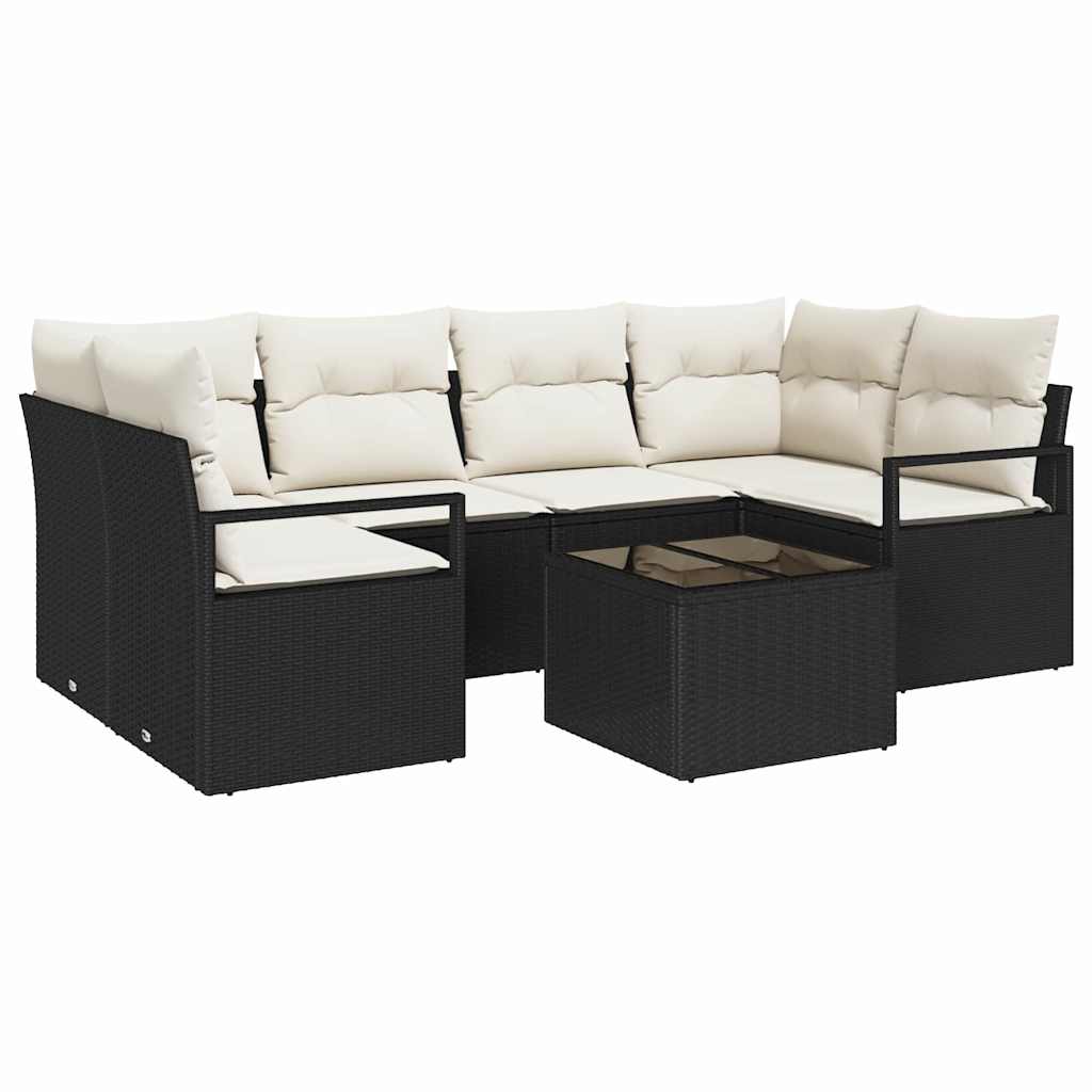 Set di divani 7 pcs Nero e Crema polyrattan