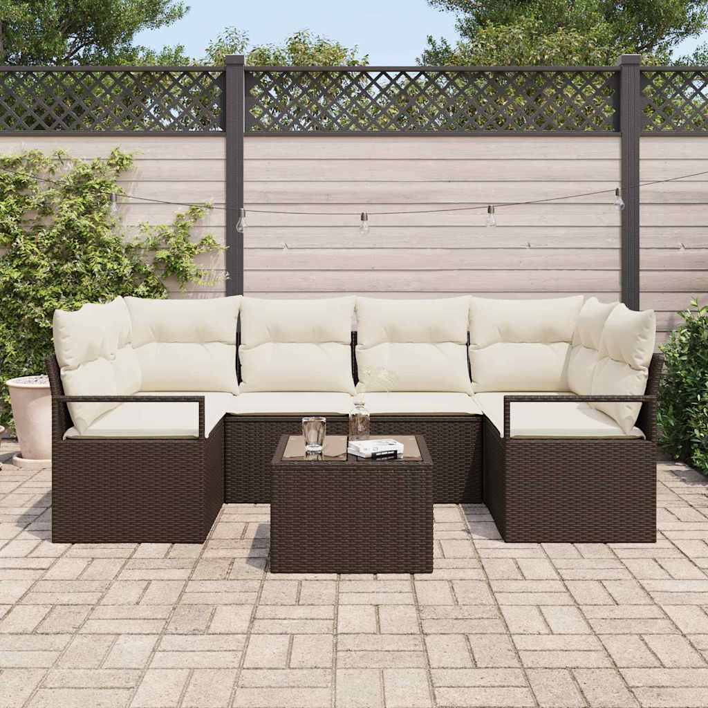 Set di divani 7 pcs Marrone e Crema polyrattan