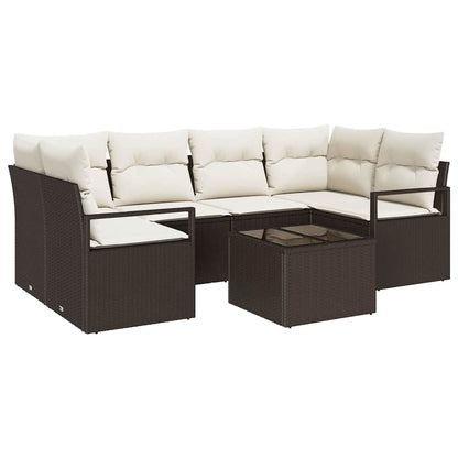 Set di divani 7 pcs Marrone e Crema polyrattan