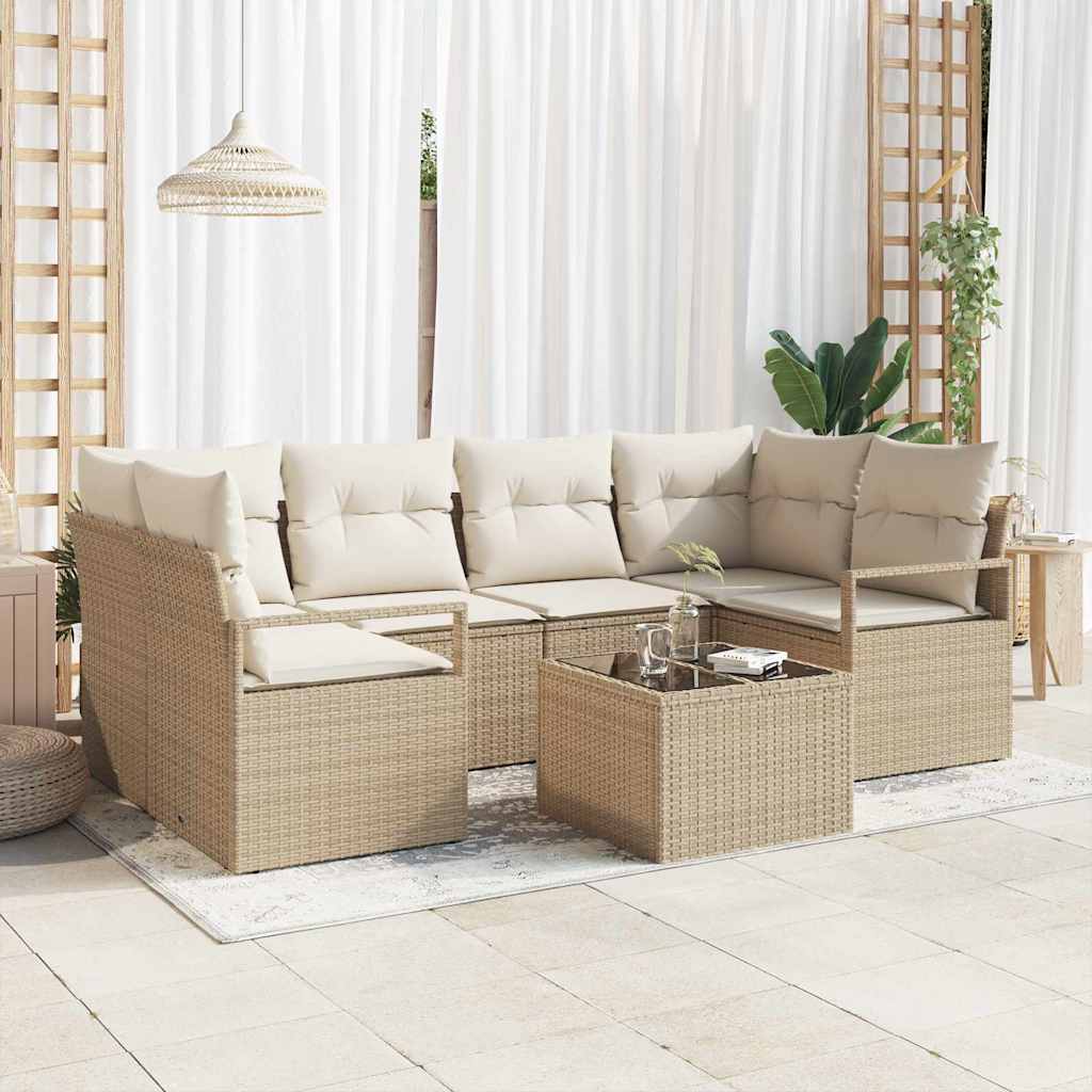 Set di divani 7 pcs Beige e Crema polyrattan