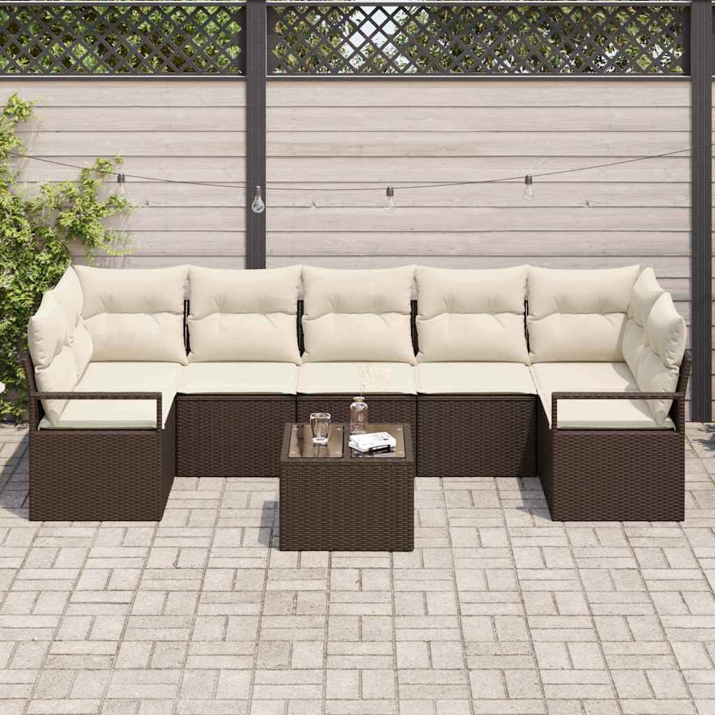 Set di divani 8 pcs Marrone e Crema polyrattan