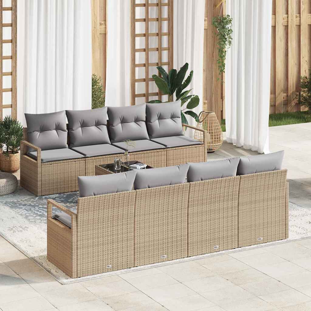 Set di divani con cuscino 7 pcs Beige e grigio polyrattan