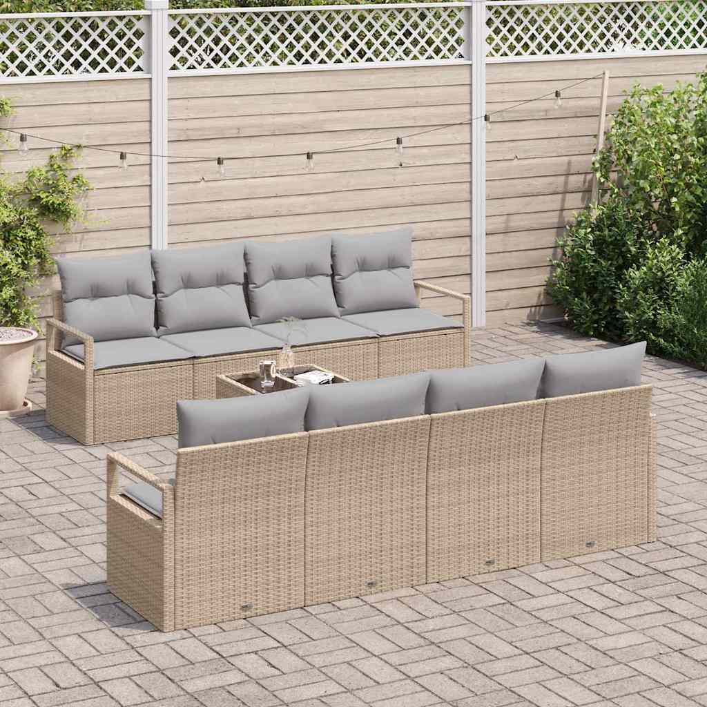 Set di divani con cuscino 7 pcs Beige e grigio polyrattan