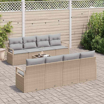 Set di divani con cuscino 7 pcs Beige e grigio polyrattan