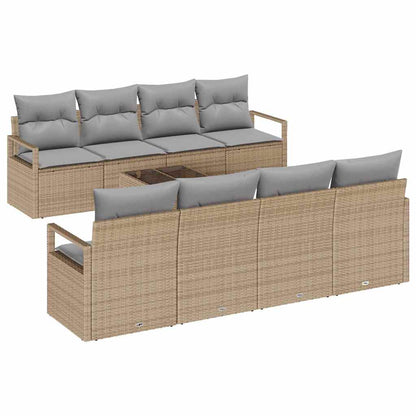 Set di divani con cuscino 7 pcs Beige e grigio polyrattan