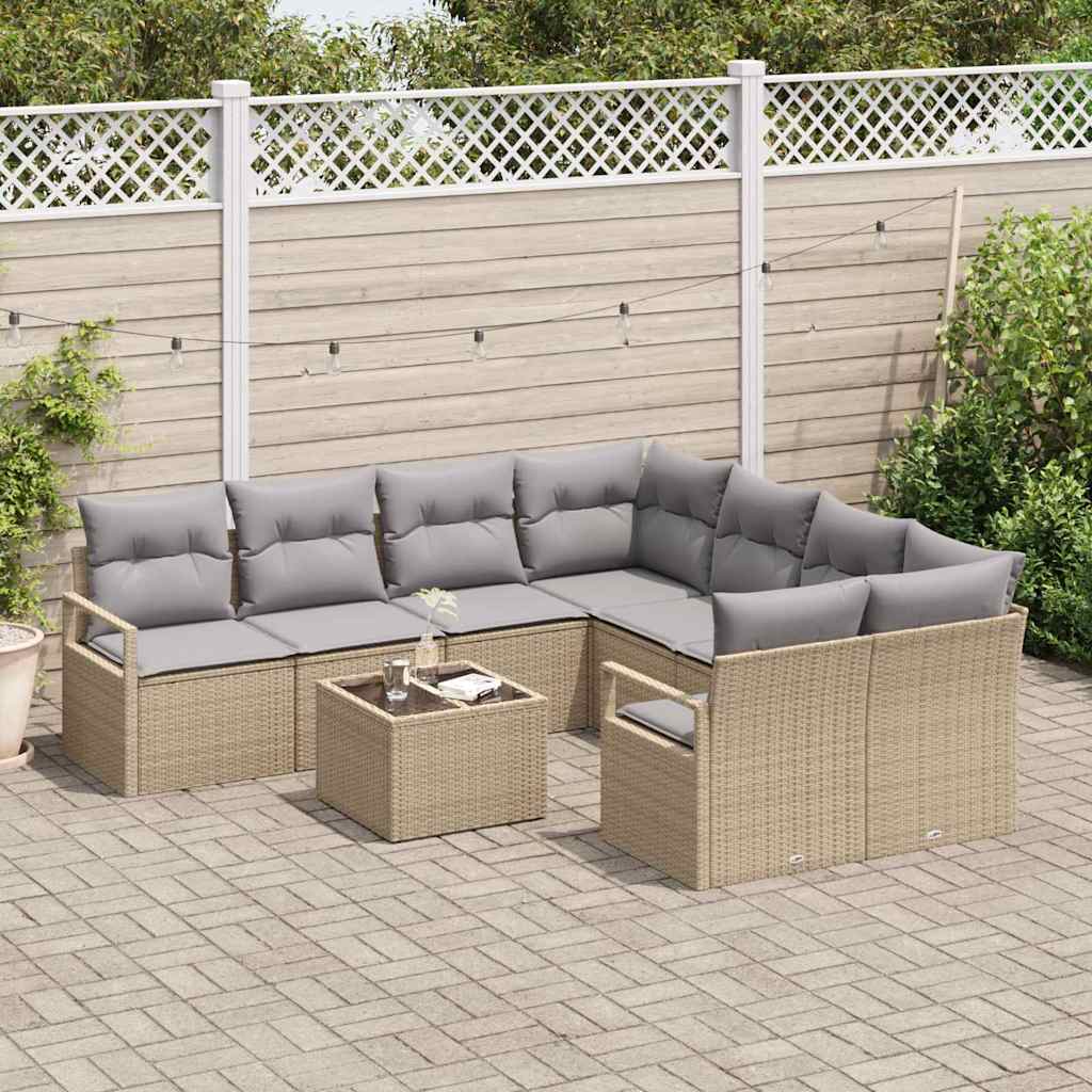 Set di divani con cuscino 9 pcs Beige e grigio polyrattan