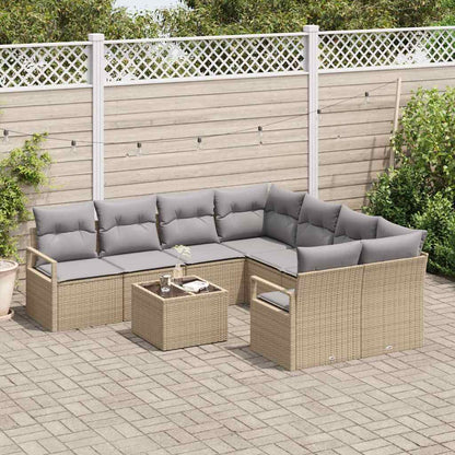Set di divani con cuscino 9 pcs Beige e grigio polyrattan
