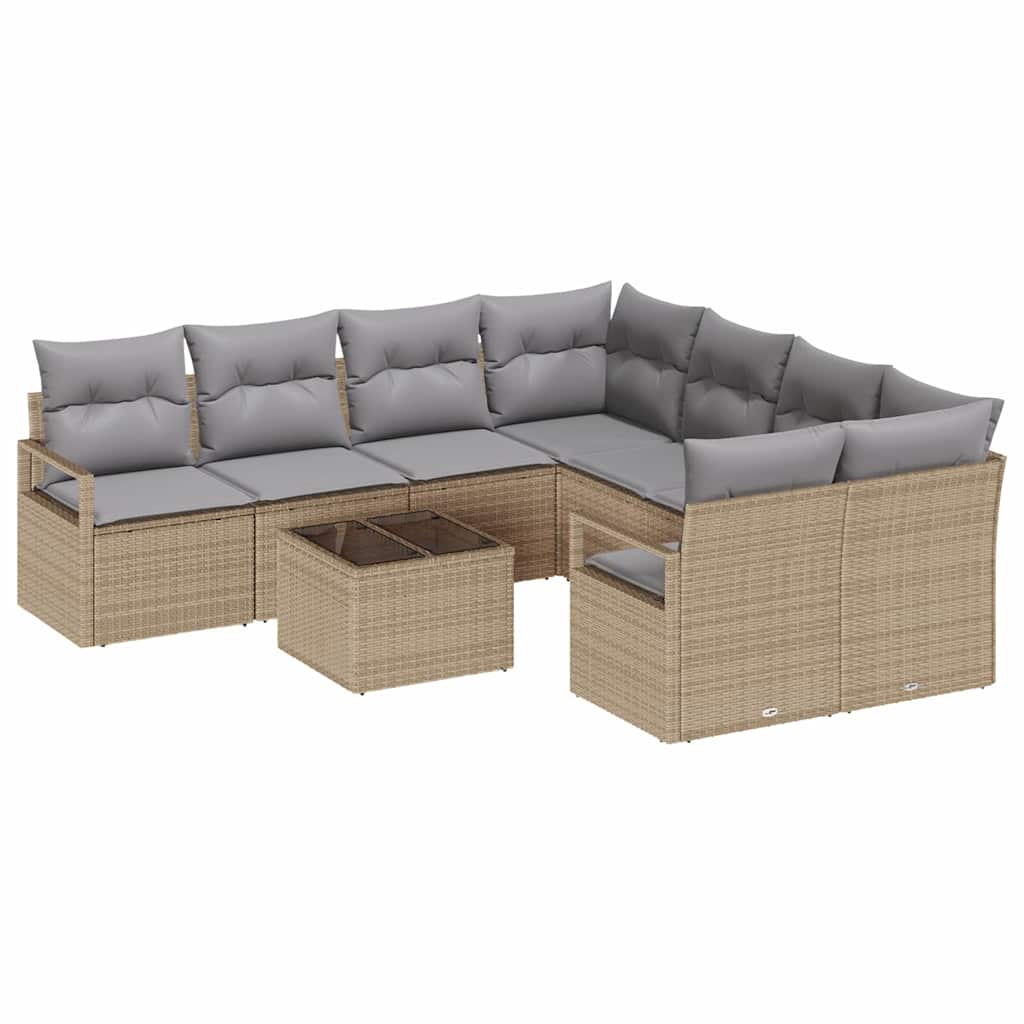 Set di divani con cuscino 9 pcs Beige e grigio polyrattan