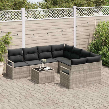 Set di divani con cuscino 9 pcs Grigio chiaro e nero polyrattan