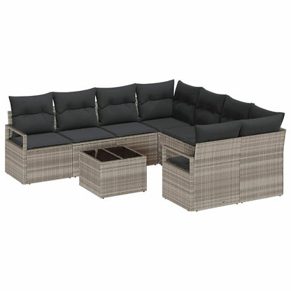 Set di divani con cuscino 9 pcs Grigio chiaro e nero polyrattan