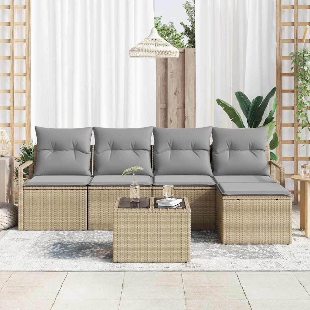 Set di divani con cuscino 6 pcs Beige polyrattan