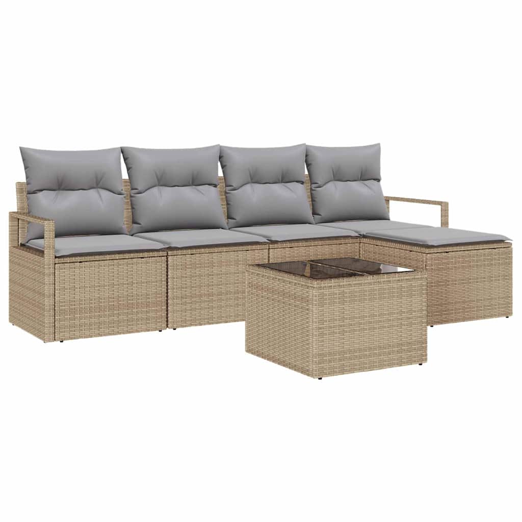 Set di divani con cuscino 6 pcs Beige polyrattan
