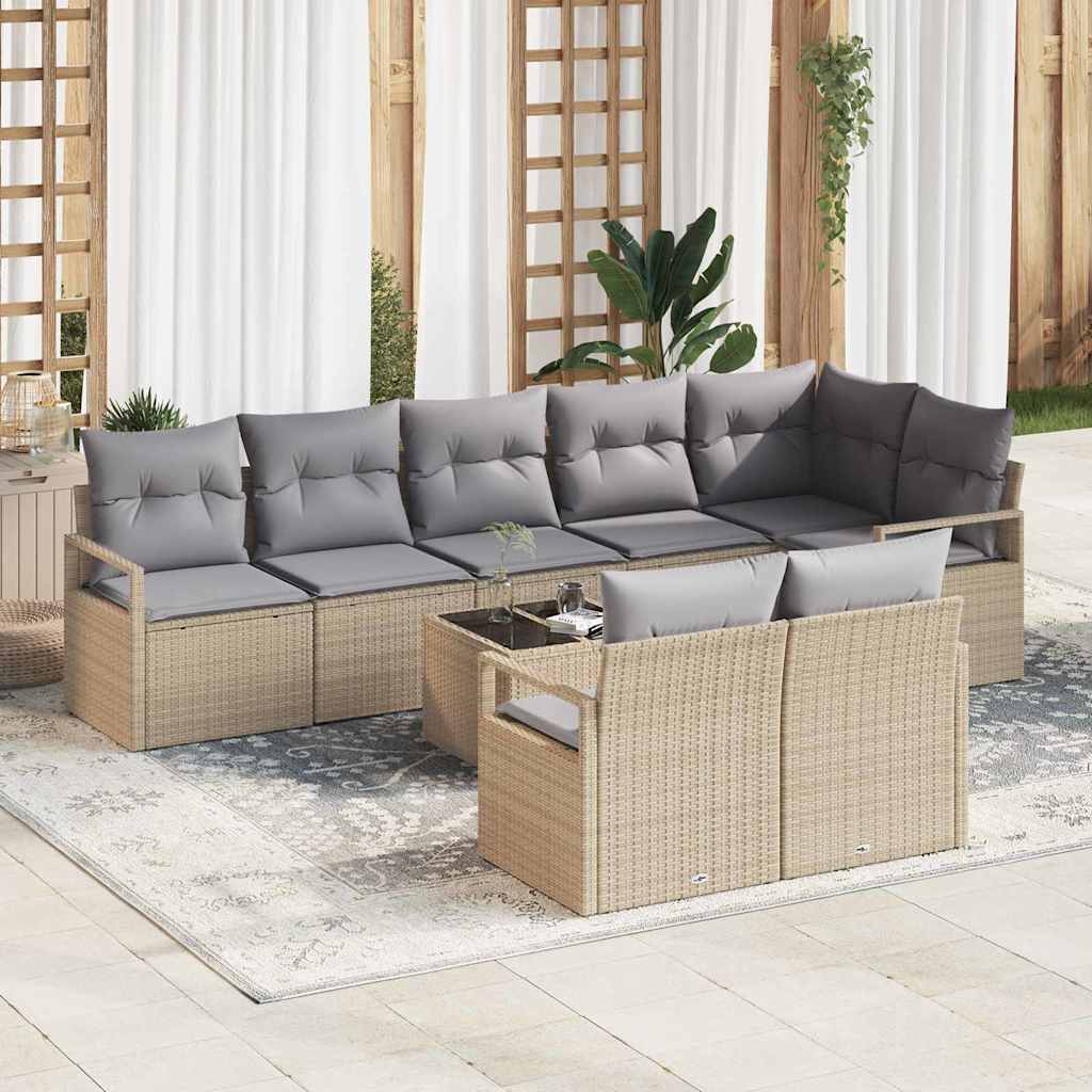 Set di divani con cuscino 9 pcs Beige polyrattan