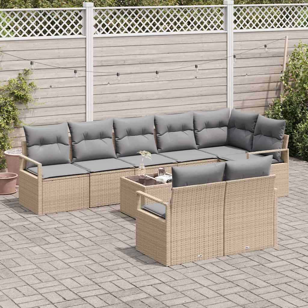 Set di divani con cuscino 9 pcs Beige polyrattan