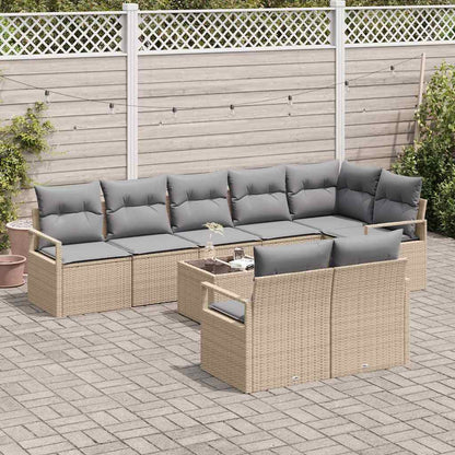 Set di divani con cuscino 9 pcs Beige polyrattan