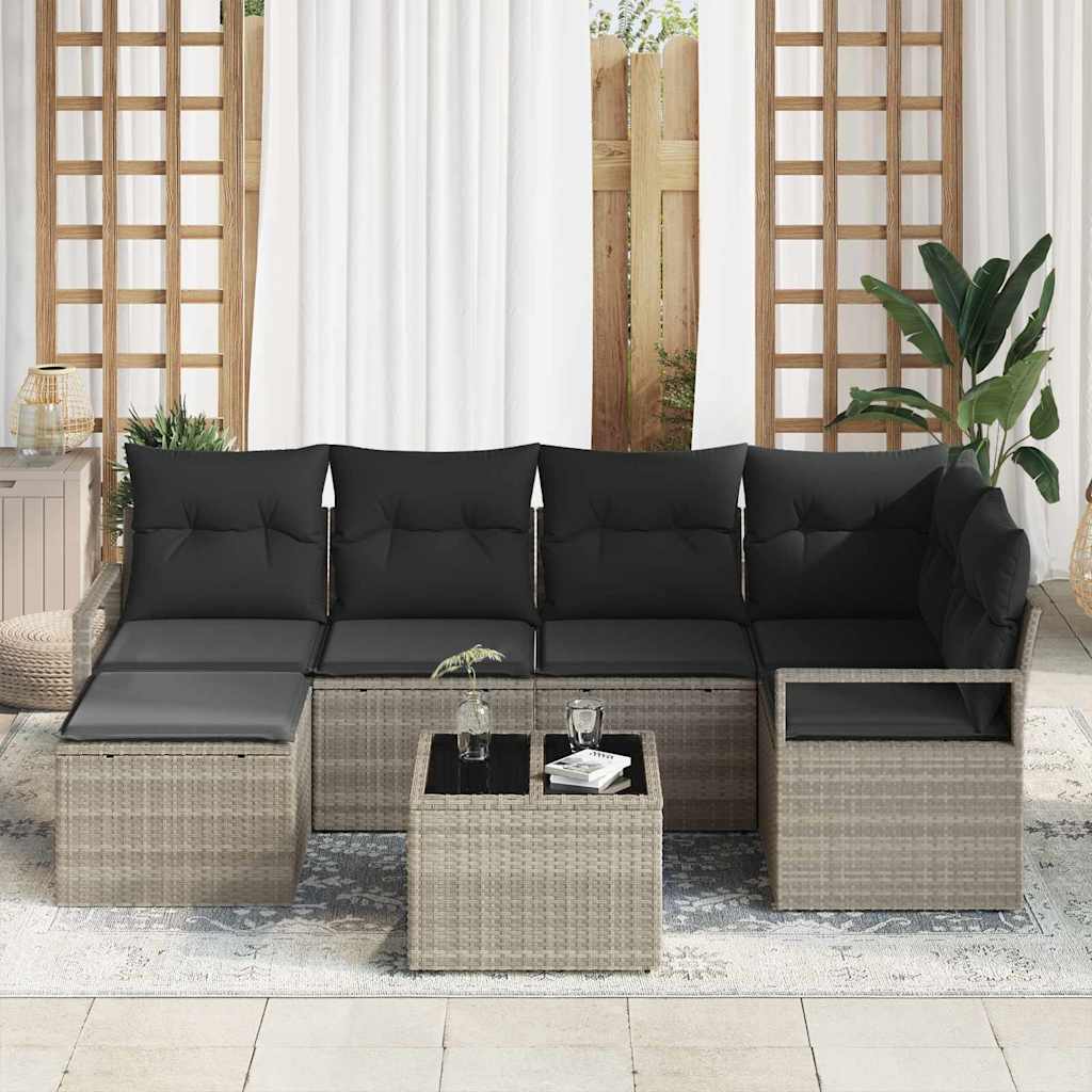 Set di divani 7 pcs Grigio chiaro polyrattan