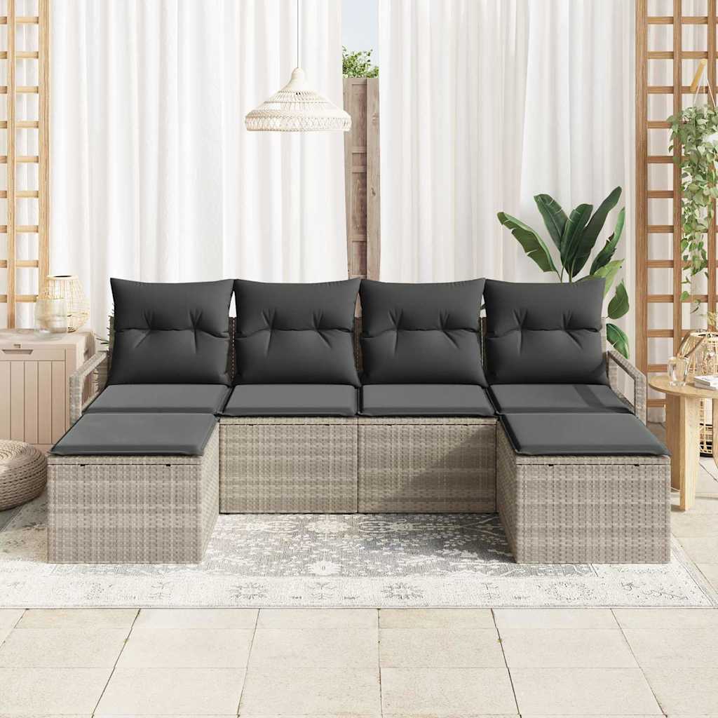 Set di divani 6 pcs Grigio chiaro polyrattan