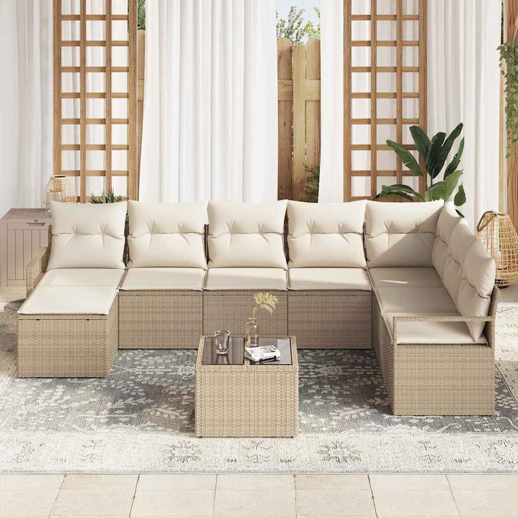 Set di divani con cuscino 9 pcs Beige polyrattan